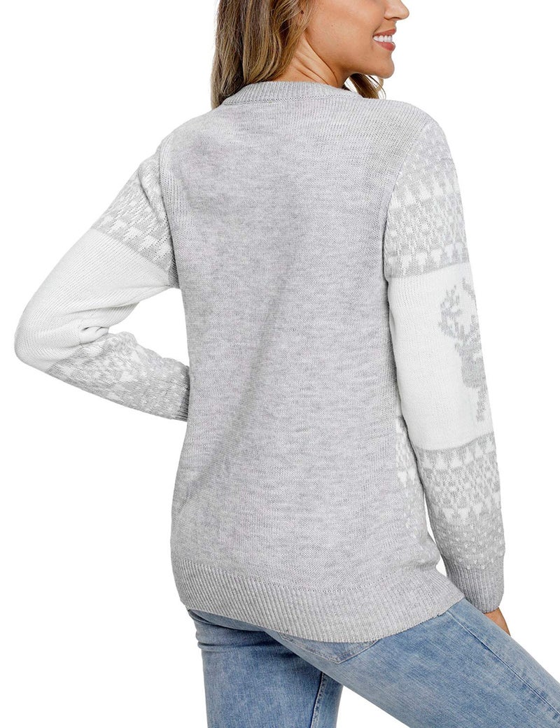 LookbookStore Women's Grey Long Sleeves Ugly Christmas Tree Reindeer Winter Holiday Knit Sweater Pullover Size XL 16 18 - Image 3